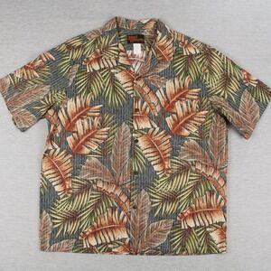 Island Reserve Hawaiian Shirt Mens Size L Black Foliage Short Sleeve Cotton